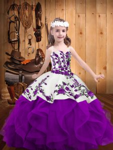 Purple Sleeveless Organza Lace Up Child Pageant Dress for Sweet 16 and Quinceanera