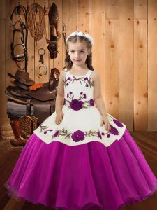 Ball Gowns Little Girl Pageant Dress Fuchsia Straps Organza Sleeveless Floor Length Zipper