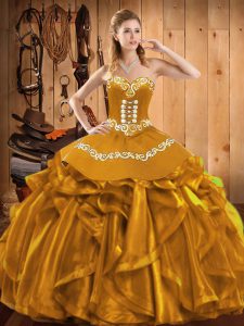 Organza Sleeveless Floor Length Quinceanera Gown and Embroidery and Ruffles