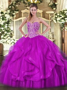 Modern Sleeveless Lace Up Floor Length Beading and Ruffles 15 Quinceanera Dress