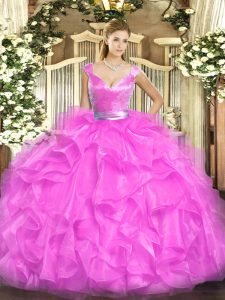 Great Floor Length Zipper Quinceanera Dresses Fuchsia for Military Ball and Sweet 16 and Quinceanera with Beading and Ruffles