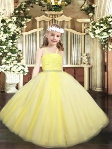 Elegant Yellow Zipper Pageant Gowns Beading and Lace Sleeveless Floor Length