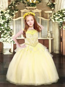 Scoop Sleeveless Zipper Little Girl Pageant Dress Light Yellow Organza