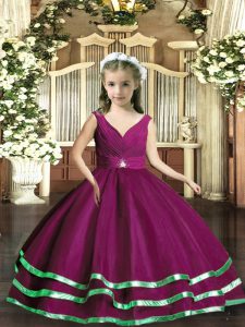 V-neck Sleeveless Organza Little Girls Pageant Dress Wholesale Beading and Ruching Backless