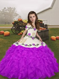 Classical Purple Straps Lace Up Beading and Ruffles Little Girls Pageant Gowns Sleeveless
