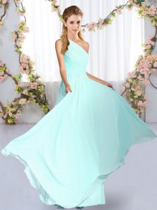 Fashion Sleeveless Floor Length Ruching Lace Up Quinceanera Dama Dress with Blue