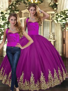 Discount Embroidery Sweet 16 Dress Fuchsia Lace Up Sleeveless Floor Length