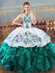 Delicate Turquoise Sleeveless Organza Lace Up Quinceanera Dresses for Sweet 16 and Quinceanera