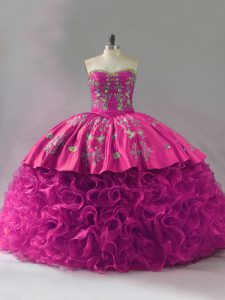 Super Sleeveless Lace Up Floor Length Embroidery and Ruffles 15 Quinceanera Dress