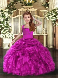 Organza Sleeveless Floor Length Little Girls Pageant Dress and Ruffles