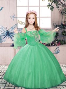 Elegant Floor Length Green Pageant Gowns For Girls Straps Sleeveless Lace Up