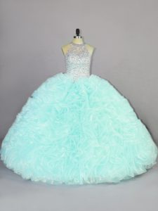 Fitting Apple Green Organza Lace Up Sweet 16 Dresses Sleeveless Floor Length Beading and Ruffles