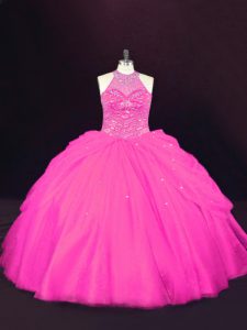 Hot Pink Sleeveless Tulle Lace Up Sweet 16 Quinceanera Dress for Sweet 16 and Quinceanera