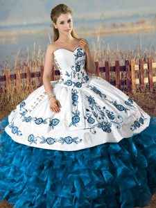 Ball Gowns Quinceanera Dress Blue And White Sweetheart Satin and Organza Sleeveless Floor Length Lace Up