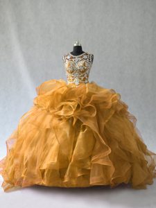 Sleeveless Lace Up Floor Length Beading and Ruffles Sweet 16 Dress