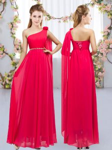 Nice Sleeveless Lace Up Floor Length Beading and Hand Made Flower Quinceanera Dama Dress