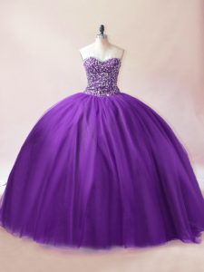 Floor Length Purple 15 Quinceanera Dress Sweetheart Sleeveless Lace Up