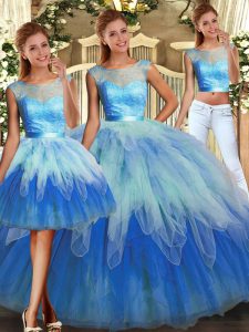 On Sale Floor Length Multi-color Quinceanera Dresses Tulle Sleeveless Lace and Ruffles