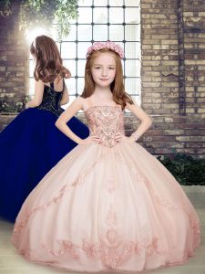 Sweet Tulle Sleeveless Floor Length Little Girls Pageant Dress and Beading