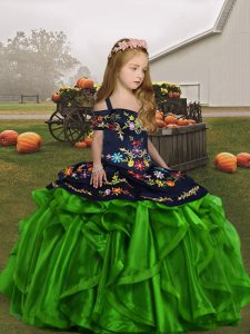 Ball Gowns Straps Sleeveless Organza Floor Length Lace Up Embroidery and Ruffles Kids Pageant Dress