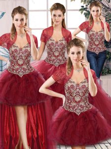 Sleeveless Beading and Ruffles Lace Up 15th Birthday Dress