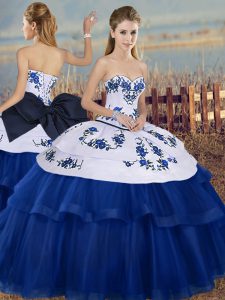 Free and Easy Royal Blue Sleeveless Tulle Lace Up Quince Ball Gowns for Military Ball and Sweet 16 and Quinceanera