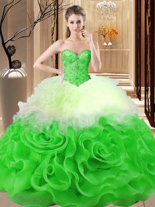 Trendy Multi-color Ball Gown Prom Dress Sweet 16 and Quinceanera with Beading and Ruffles Sweetheart Sleeveless Lace Up