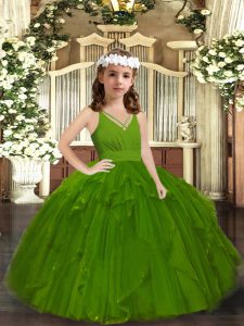 Olive Green Straps Neckline Ruffles Little Girls Pageant Dress Sleeveless Zipper