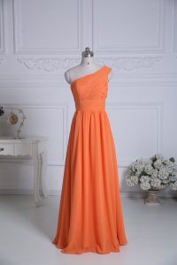 High End Sleeveless Floor Length Ruching Zipper Damas Dress with Orange
