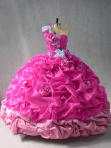 Hot Sale Sleeveless Lace Up Floor Length Pick Ups and Hand Made Flower 15 Quinceanera Dress