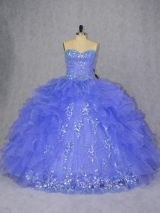 Glamorous Purple Sweetheart Lace Up Appliques and Ruffles 15 Quinceanera Dress Sleeveless