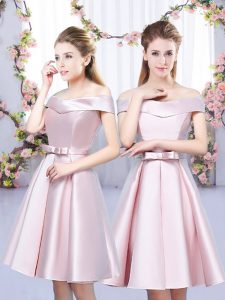 Baby Pink A-line Bowknot Dama Dress Lace Up Satin Sleeveless Mini Length