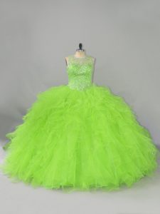 Tulle Sleeveless 15 Quinceanera Dress and Beading and Ruffles