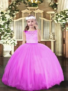 Ball Gowns Little Girl Pageant Gowns Lilac Scoop Tulle Sleeveless Floor Length Zipper