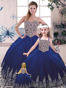 Floor Length Ball Gowns Sleeveless Royal Blue Quinceanera Gown Lace Up