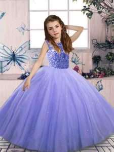 Sleeveless Lace Up Floor Length Beading Little Girls Pageant Gowns