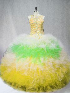 Excellent Ball Gowns Sweet 16 Dress Multi-color Scoop Tulle Sleeveless Floor Length Zipper