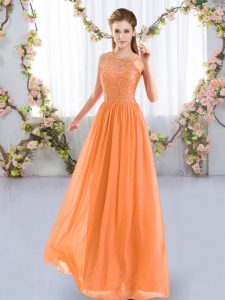 Orange Empire Scoop Sleeveless Chiffon Floor Length Zipper Lace Court Dresses for Sweet 16