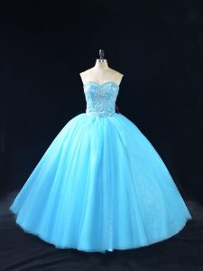 Low Price Baby Blue Quince Ball Gowns Sweet 16 and Quinceanera with Beading Sweetheart Sleeveless Lace Up
