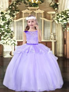 Floor Length Zipper Pageant Dress Toddler Lavender for Party and Wedding Party with Beading