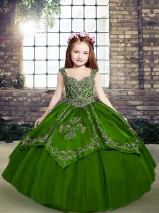 Sleeveless Floor Length Beading and Embroidery Lace Up Pageant Dress for Teens with Green