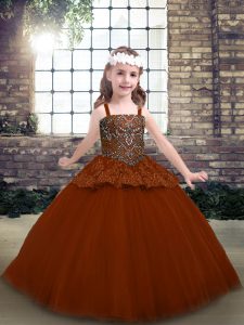 Rust Red Straps Lace Up Beading and Lace Kids Formal Wear Sleeveless