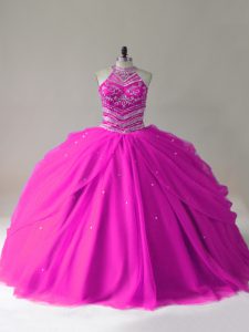 Flare Fuchsia Sleeveless Beading Quinceanera Dresses