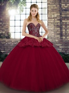 Attractive Beading and Appliques Quinceanera Gown Burgundy Lace Up Sleeveless Floor Length