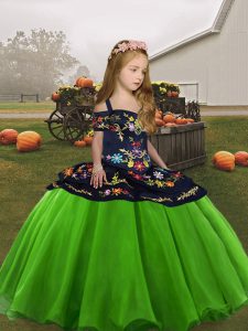Organza Lace Up Pageant Dress for Teens Sleeveless Floor Length Embroidery