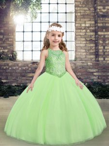 Sweet Yellow Green Scoop Lace Up Beading Kids Formal Wear Sleeveless