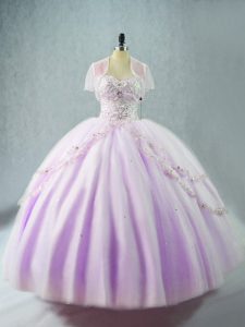 Designer Lavender Ball Gowns Beading Ball Gown Prom Dress Lace Up Tulle Sleeveless Floor Length