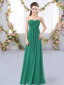 Sumptuous Dark Green Empire Chiffon Sweetheart Sleeveless Ruching Floor Length Zipper Quinceanera Court of Honor Dress