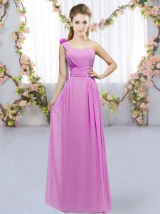 Elegant Lilac Chiffon Lace Up Vestidos de Damas Sleeveless Floor Length Hand Made Flower