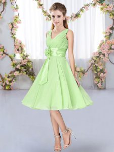Yellow Green V-neck Neckline Hand Made Flower Dama Dress Sleeveless Lace Up